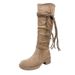 Wasteland Style ~ Tassel Women's, 2025 Fall And Winter New Chunky Heel Long Dress Polka Dot, V Cut Slim Pleated Knight Boots Fashion Versatile Casual_vogvips.com