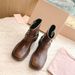Cowboy Metal Buckle Ankle Boots 2023 Women's New Spring Summer Genuine Leather Mid Heel Slip-On Trend_vogvips.com
