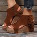 Large Size New Tassel Rivet Slope Fish Mouth Waterproof Platform Hollowed Out High Heel Women's Sandals_vogvips.com