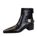 578-13 Retro European And American Style Mid-Heel Chunky Heel Pointed Toe Metal Buckle Knight Winter Fashion Short Boots_vogvips.com