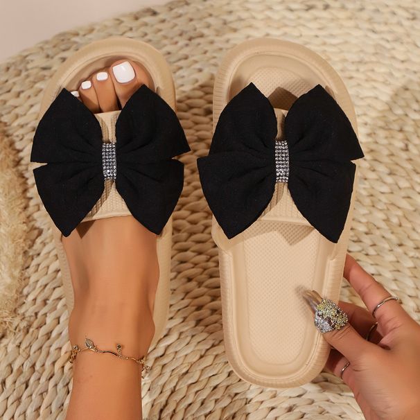 New Women's Summer Platform Slippers With Rhinestone Bow Holiday Beach Slippers With Soft Non-Slip Soles Pink Pillow Slides_vogvips.com