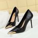 3739-35 Style Fashionable Women's With Shallow Mouth, Thin Heel, Iron Toe, Metal Pointed Toe Decoration, Super High_vogvips.com