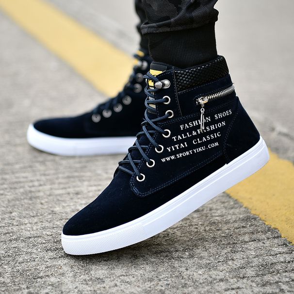 Men's High-Top Canvas Sneakers - Casual Fashion Shoes With Breathable Mesh Lining, Cushioned Comfort (Black, Navy, Khaki, Burgundy)_vogvips.com