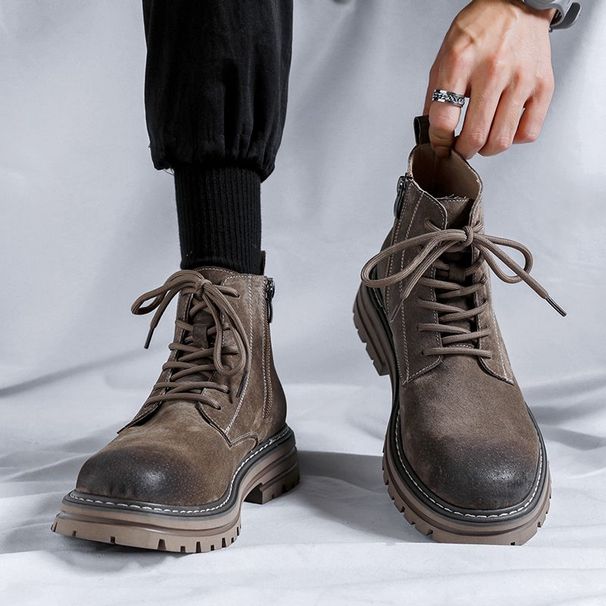 European Warm Series Men's Martin Low Spring Autumn Yellow High Top Leather Cotton Shoes Winter Plush Work Boots Men_vogvips.com