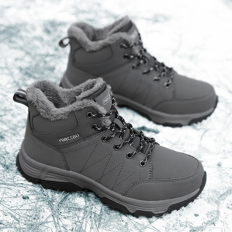 M's Winter Sports Snow Boots With Plush Warm Cotton Shoes, Windproof Lace Up Wear-Resistant Outdoor Hiking Shoes For_vogvips.com