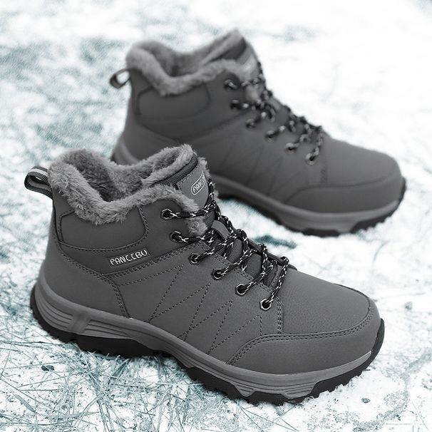 M's Winter Sports Snow Boots With Plush Warm Cotton Shoes, Windproof Lace Up Wear-Resistant Outdoor Hiking Shoes For_vogvips.com