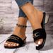 Women's Chunky Heel Slippers Square Toe Chain Low Heeled Shoes plus Size New Summer Style_vogvips.com