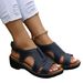 2025 Summer Large Size European And American Sandals, Casual Chunky Heel, Velcro Closure, Stitched Detail, Peep-Toe,_vogvips.com