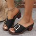 Women's Shoes Large Size Mid Heel Metal Buckle Fish Mouth One Strap Slippers Summer Open Toed Outdoor Rocker Shoes_vogvips.com