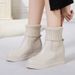 Petite Genuine Leather Inner Height Increase Fleece-Lined Short Flat Martin Women Thick Sole Mid-Calf With Rhinestones_vogvips.com