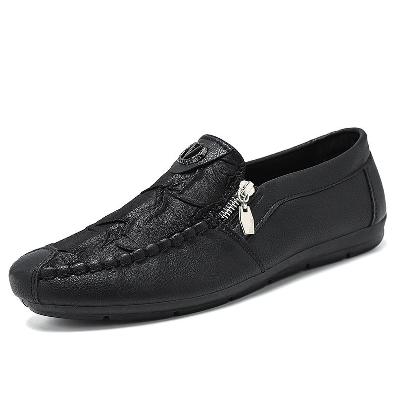 Men's Shoes Four Season Single Shoes, Retro Zipper, Casual Leather Shoes, Men's Shoes, Slip-On, Lazy Shoes_vogvips.com