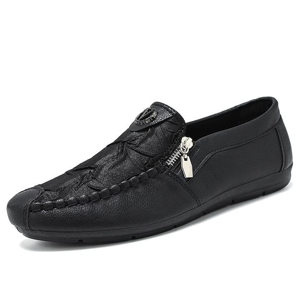 Men's Shoes Four Season Single Shoes, Retro Zipper, Casual Leather Shoes, Men's Shoes, Slip-On, Lazy Shoes_vogvips.com