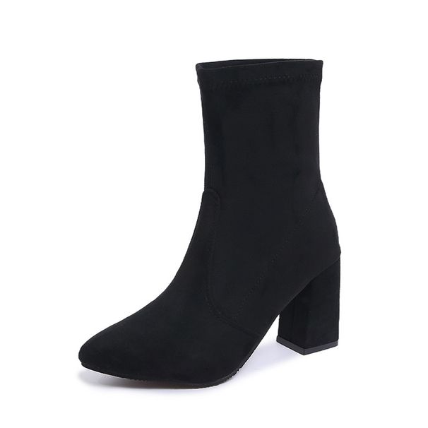 Large Size 2025 Autumn And Winter New European And American Style Martin Boots For Women, Stretchy Fabric With Fleece And A Mid Heel For Women_vogvips.com