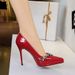 European And American High Heels, Women's Fashion, Rhinestone Fine Heels, Patent Leather Shallow Mouth Pointed Super High Heels, Single Shoes_vogvips.com