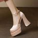 Elegant Mary Jane Wedding Heels - Comfortable 8cm Platform Bridal Shoes For Petite Brides | Champagne/White/Black | Adjustable Ankle Strap_vogvips.com