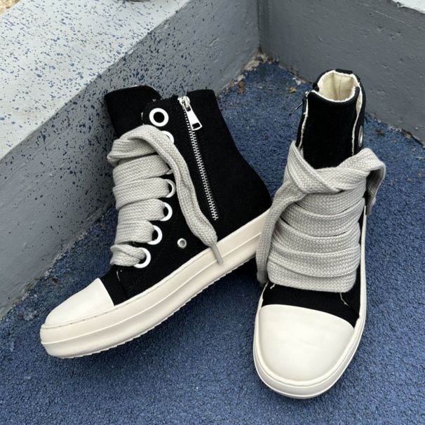 Thick Bottom Platform Unisex Shoes Runway All Match Casual Trainers Fashion Flat Heel High Top Canvas Sneakers Large_vogvips.com