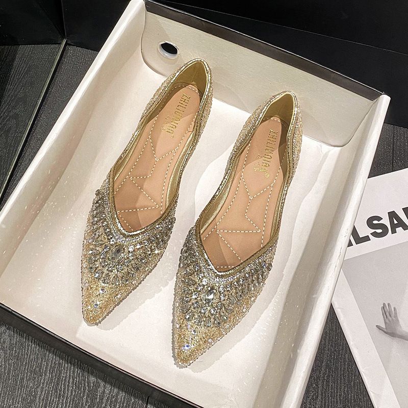 Women’s Shoes New Rhinestone Single Shoes Pointed Toe Shallow Mouth Flat Bottom Toe Shoes Soft Bottom Versatile Scoop Shoes Full Of Diamond Shoes_vogvips.com
