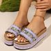 Woven, Platform, Open Toe Flip Flops, Summer New Style, Plus Size, Fabric, Ethnic Style Sandals For Women._vogvips.com