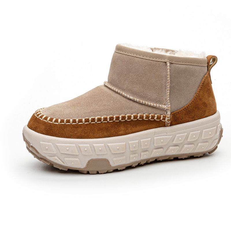 Tire winter sole 2025 new model with plush and thick cotton short tube snow boots women's shoes_vogvips.com