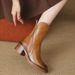 Autumn Brown Short For Women With Chunky British Style Side Zipper High Heels, Color Polished Round Toe Martin Boots_vogvips.com
