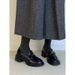 Tread Super Soft Lambskin Loafers For Women Camellia Gold Buckle British Style Slip On Thick Sole High Heel Single Shoes_vogvips.com