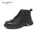 VICKI BROWN Men's Black Leather Ankle Combat Boots, Soft Fabric Lining Comfort Padded Insole, Non-Slip Block Rubber Sole Casual Work Outdoor Boot_vogvips.com