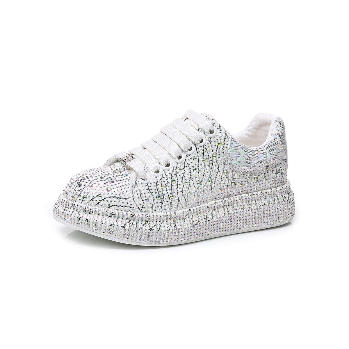 Women's Fashion Rhinestone Embellished Chunky Sole Casual Sneakers - Light Luxury Breathable Round Toe Slip-On Shoes For Spring Summer Fall_vogvips.com