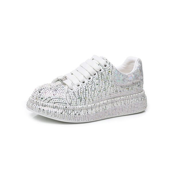 Women's Fashion Rhinestone Embellished Chunky Sole Casual Sneakers - Light Luxury Breathable Round Toe Slip-On Shoes For Spring Summer Fall_vogvips.com