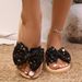 Women's Floral Suede PU Sandals Brown Summer Style Bow Tie Fashionable Outdoor Flat Soft Rubber Sole Indoor_vogvips.com