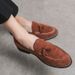 2025 Loafers Men Korean Style Trendy British Tassel Men's Suede Nubuck Moccasins Slip-On Small Leather Shoes_vogvips.com