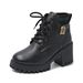 2025 Autumn Winter New Round Toe Lace-up Low British Style Chunky Heel Fashion Martin Mid-heel Women's Boots_vogvips.com