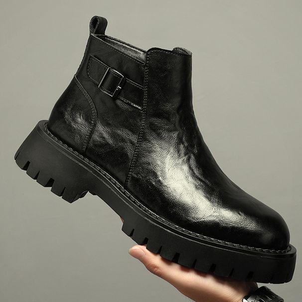 Chelsea Boots Men's Sleeve Leather Boots Enhanced Style High Top Casual Leather Shoes Short Martin Boots_vogvips.com