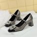 5298-K90 Mary Jane Women's Shoes Banquet Style Light Mouth Square Head Color Blocked Metal Water Diamond Buckle Strap_vogvips.com