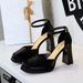 Waterproof Table Hollow Thick Heel With Sandals High Heel Thick Sole Satin Square Head High Heels_vogvips.com