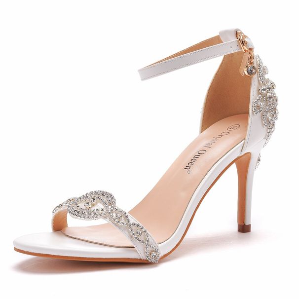 Women's Shoes New style one strap versatile bridal stilettos 11cm high heeled white PU high heeled sandals women's wedding shoes_vogvips.com