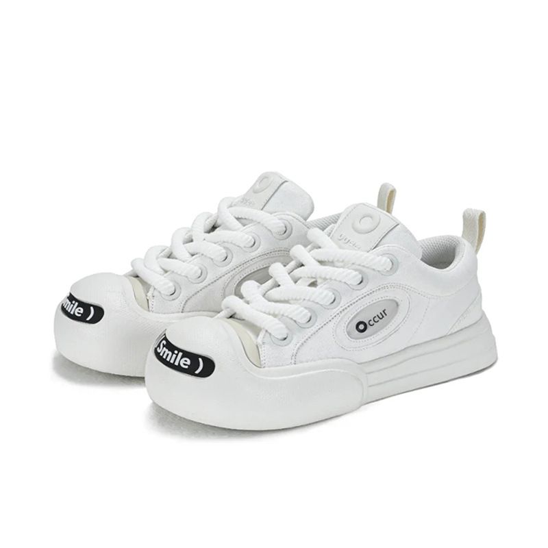 Cute Big Head Smiling Canvas For Women 2023 Summer New Shoes White Deer Yuyan Same Style Oude Thick Sole_vogvips.com