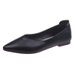 Work Black Soft Leather, Comfortable Small Leather V-Mouth Pointed Toe Flat Single Shoes, Professional Office Shoes For_vogvips.com