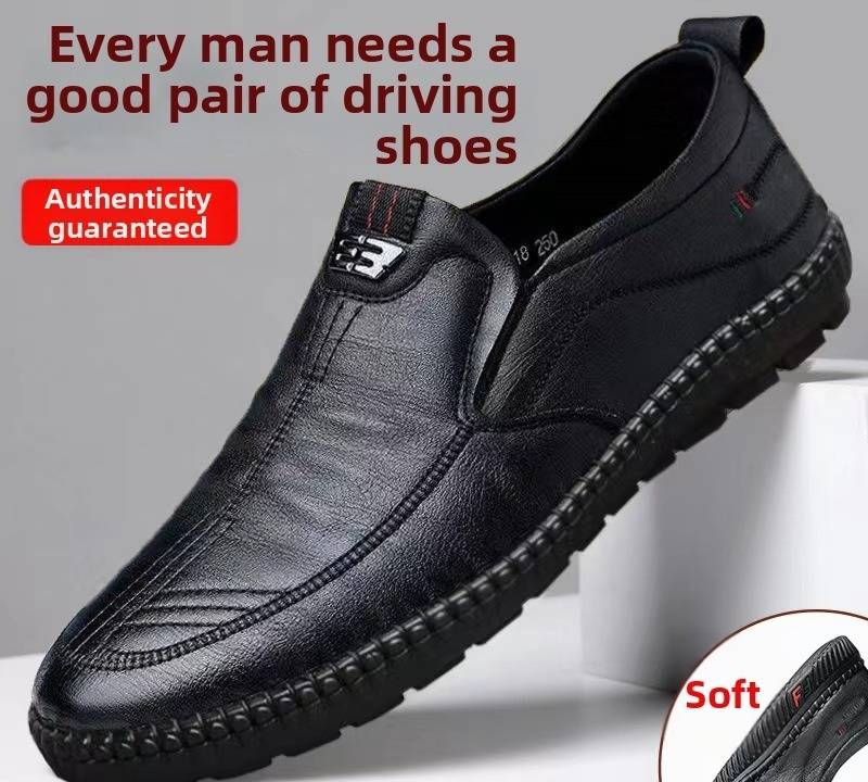 Men's Business Casual Leather Shoes Soft Sole Surface Fashionable Driving Loafers For Middle-Aged And Elderly Dad_vogvips.com