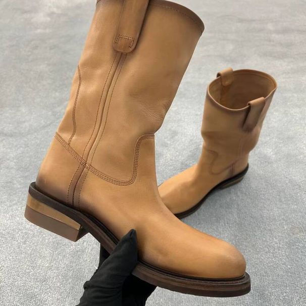 Leather Version ~7cm Internal Height Increase, European And American Retro Distressed Western Cowboy Chunky Heel Martin Designer New Luxury_vogvips.com
