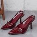 Women's High Heels Patent Leather Stiletto Open Back Buckle Design Closed Toe Sexy Style Autumn New Fashion_vogvips.com
