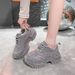 Chunky Platform Sneakers For Women With Rhinestone Detailing - Fashionable Round-Toe Casual Shoes For Everyday Wear_vogvips.com
