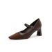 Thick Heel High Heels Women's Retro Brown Light Mouth High Heel Single Shoes Square Head One Pedal Soft Leather Commuting Not Tired Feet Women's Shoes_vogvips.com