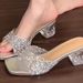 2025 New Rhinestone Crystal High Chunky Heel Slippers Women, Summer Open-Toe Sandals For Daily Wear_vogvips.com