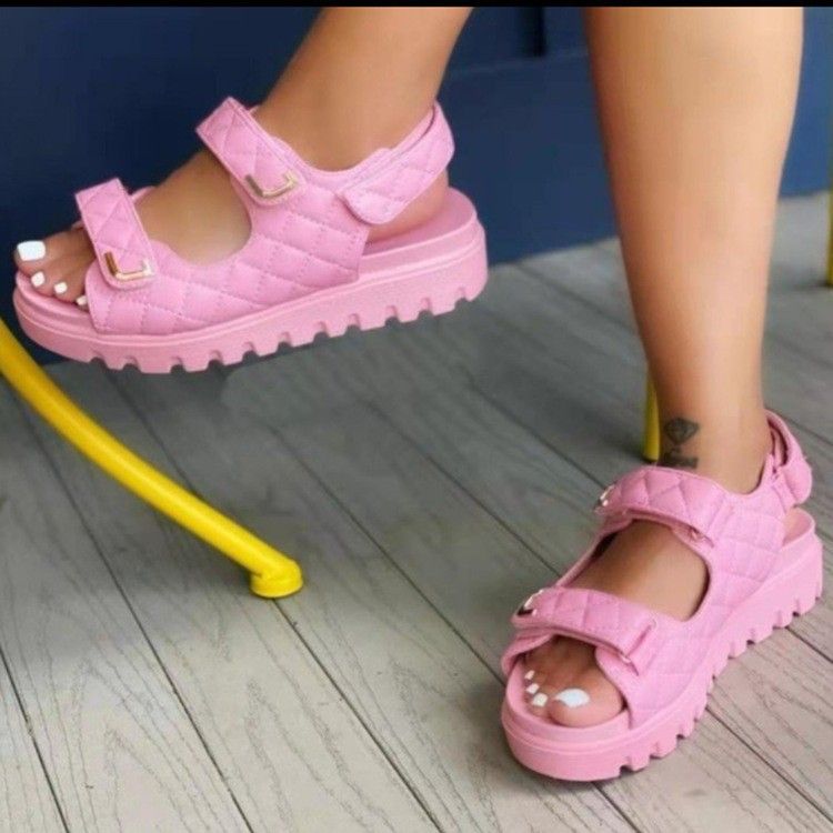 Women's Flat Sandals Velcro Sandals Summer New Large Size Thick Soled Sandals Foreign Trade Cross Border Round Toed Small Cstyle Sandals_vogvips.com