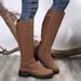 Women's Chunky Heel Knee-High Riding Boots With Side Zipper & Buckle Detail – Round Toe, PU Leather, Comfortable & Stylish For Fall/Winter_vogvips.com