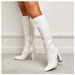 Women's Mid-Calf Boots - Pointed Toe Chunky Heel Side Zipper Satin & PU Fashion Boots For Streetwear & Evening Outfits Plus Size Women's Boots_vogvips.com