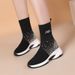 Thin New Knitted Thick Muffin Wedge Socks Plaid Non-Slip Women Shoes Genuine Leather Soft Bottom Elastic Boots_vogvips.com