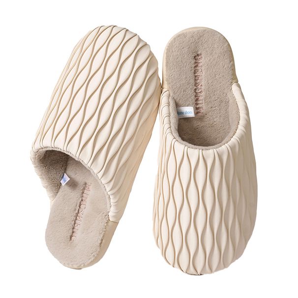 Simple Pleated Cotton Slippers, New Season, High-end Indoor Home Waterproof And Plush Warm Feeling_vogvips.com