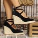 Women's Chunky Heel Platform Sandals With Cross Strap Buckle Closure - Cork Sole Espadrille Shoes Vacation Vacation Style Straw Rope Bottom_vogvips.com