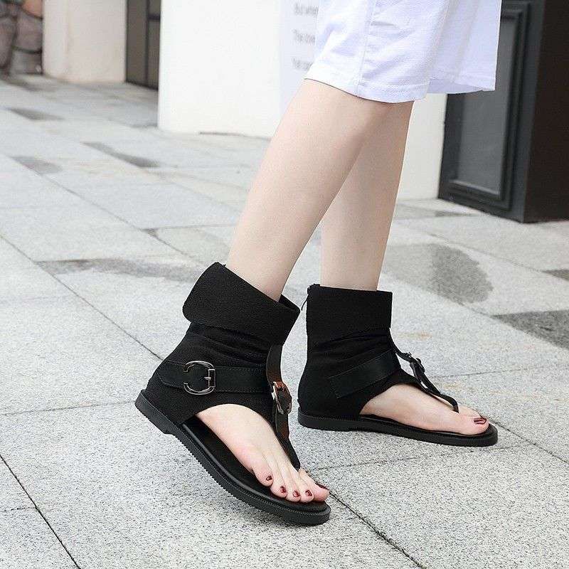European And American Style Short Boots, Flat-soled Flip-flop Wedge Sandals, Roman High-top Buckle Retro Women's Shoes_vogvips.com